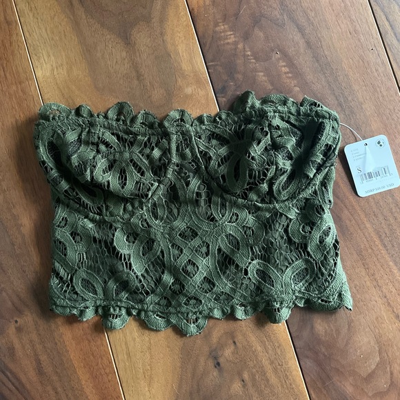 NEW Free People Small Intimately Army Green Corset Crop Top Bandeau Cottage - Picture 5 of 8